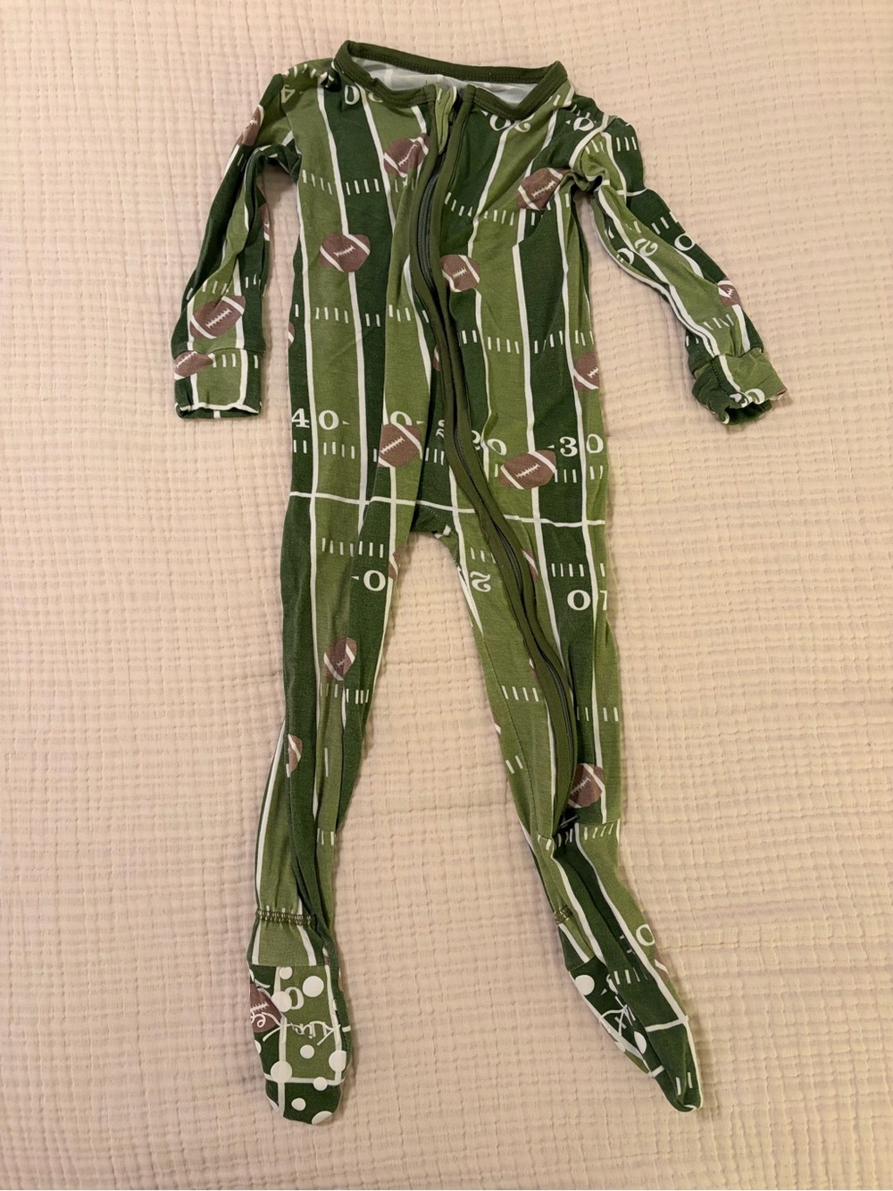 Kickee Pants Green Football Field Print One-Piece Footie